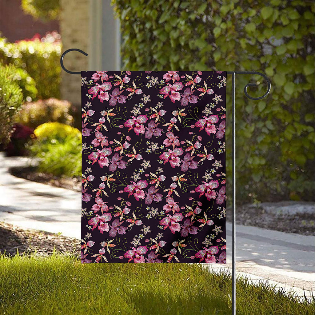Embroidery Orchid Flower Pattern Print House Flag