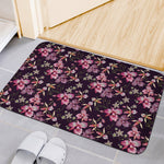 Embroidery Orchid Flower Pattern Print Indoor Door Mat