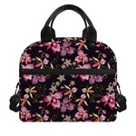 Embroidery Orchid Flower Pattern Print Insulated Lunch Bag