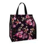 Embroidery Orchid Flower Pattern Print Insulated Lunch Tote