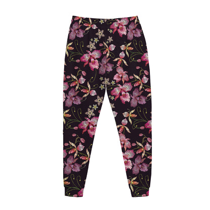 Embroidery Orchid Flower Pattern Print Jogger Pants