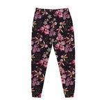 Embroidery Orchid Flower Pattern Print Jogger Pants