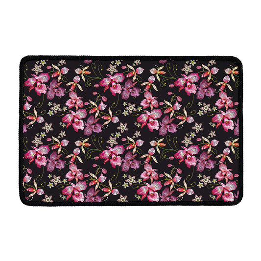 Embroidery Orchid Flower Pattern Print Kitchen Mat