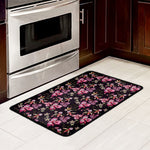 Embroidery Orchid Flower Pattern Print Kitchen Mat