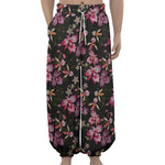 Embroidery Orchid Flower Pattern Print Lantern Pants