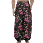 Embroidery Orchid Flower Pattern Print Lantern Pants