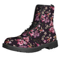 Embroidery Orchid Flower Pattern Print Lace-Up Boots