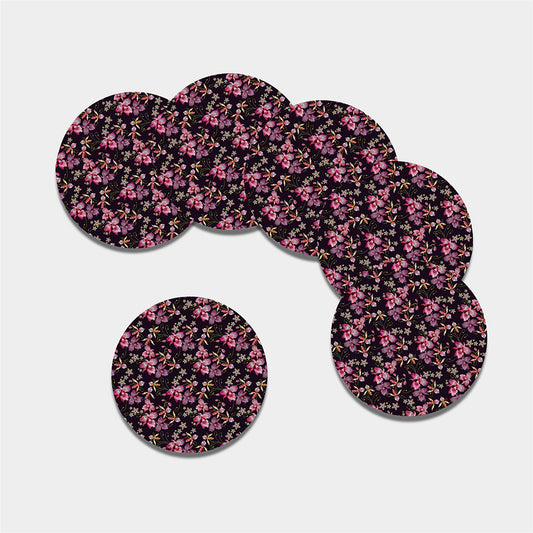 Embroidery Orchid Flower Pattern Print Leather Coaster Set