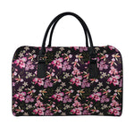 Embroidery Orchid Flower Pattern Print Leather Duffle Bag