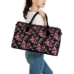Embroidery Orchid Flower Pattern Print Leather Duffle Bag