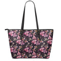 Embroidery Orchid Flower Pattern Print Leather Tote Bag With Zipper