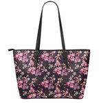 Embroidery Orchid Flower Pattern Print Leather Tote Bag
