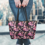 Embroidery Orchid Flower Pattern Print Leather Tote Bag