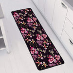 Embroidery Orchid Flower Pattern Print Long Kitchen Mat