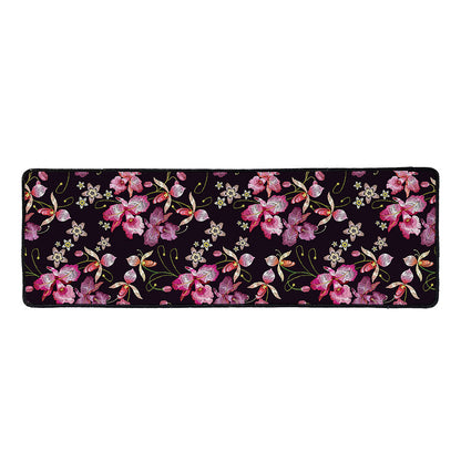 Embroidery Orchid Flower Pattern Print Long Kitchen Mat