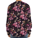 Embroidery Orchid Flower Pattern Print Long Sleeve Baseball Jersey
