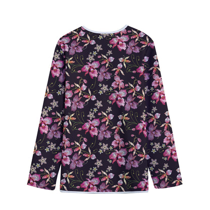 Embroidery Orchid Flower Pattern Print Long Sleeve Short Coat