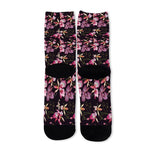 Embroidery Orchid Flower Pattern Print Long Socks