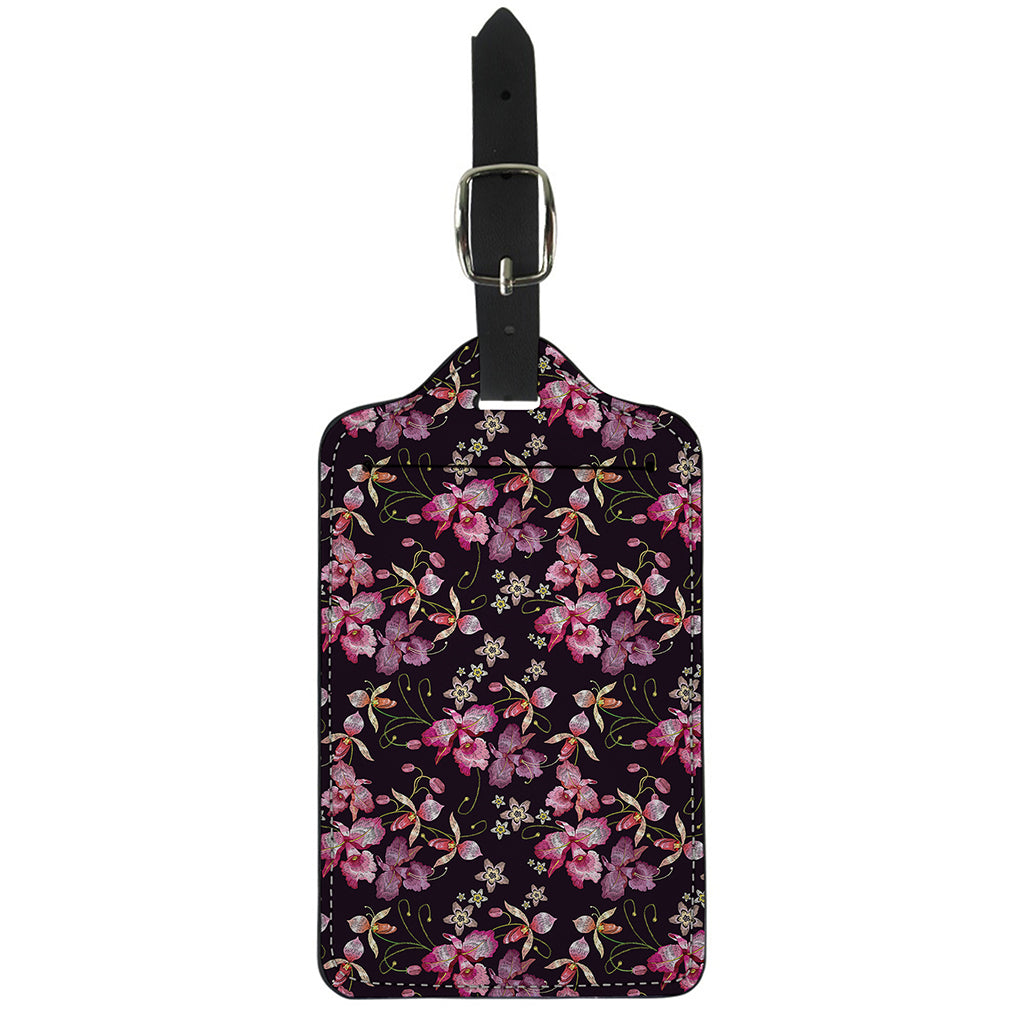 Embroidery Orchid Flower Pattern Print Luggage Tag