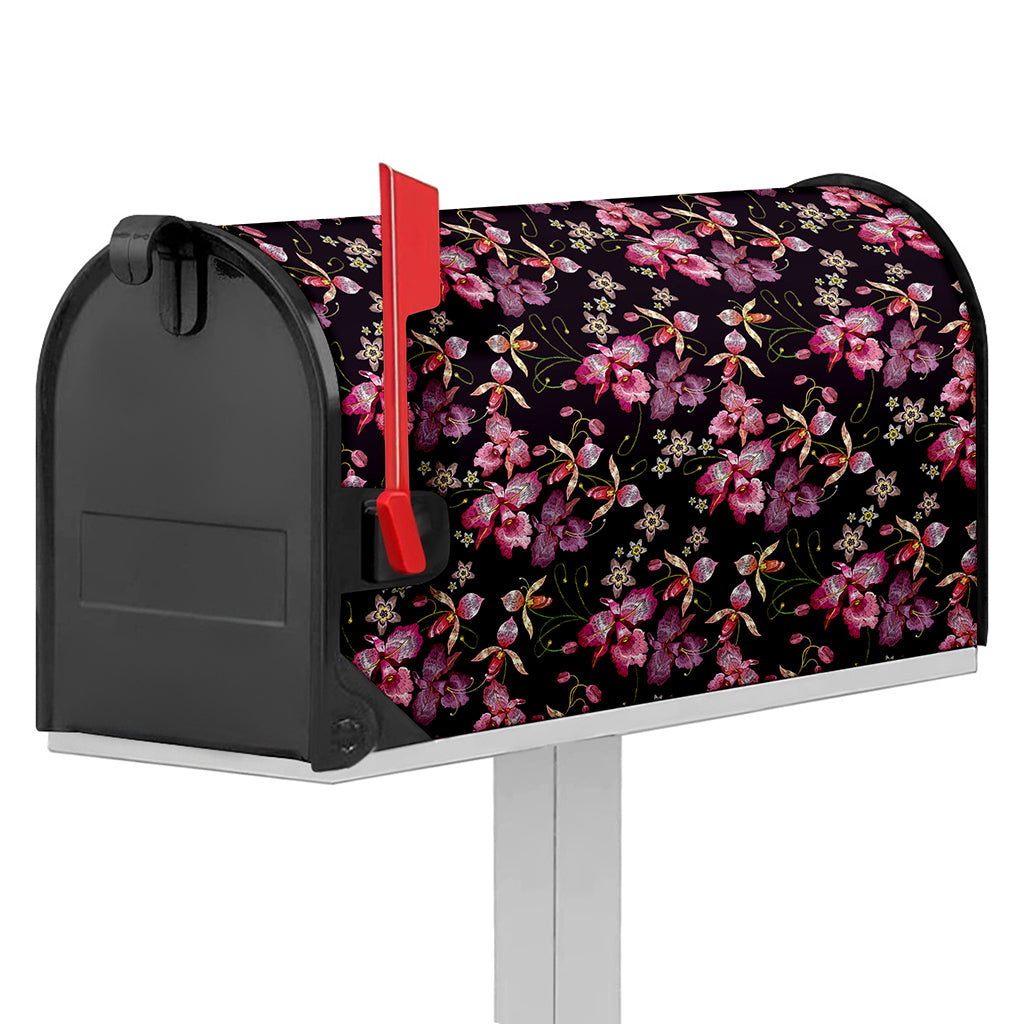 Embroidery Orchid Flower Pattern Print Mailbox Cover