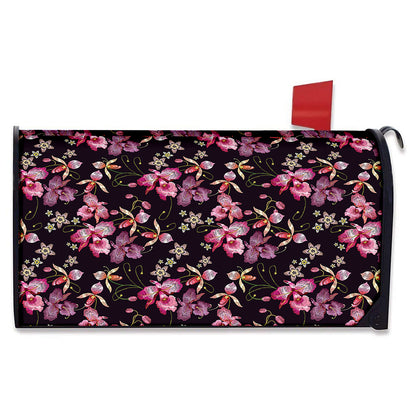 Embroidery Orchid Flower Pattern Print Mailbox Cover