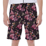 Embroidery Orchid Flower Pattern Print Men's Beach Shorts