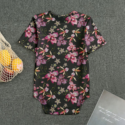 Embroidery Orchid Flower Pattern Print Men's Bodysuit
