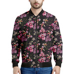 Embroidery Orchid Flower Pattern Print Men's Bomber Jacket