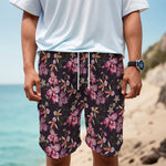 Embroidery Orchid Flower Pattern Print Men's Cargo Shorts