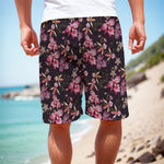 Embroidery Orchid Flower Pattern Print Men's Cargo Shorts