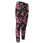 Embroidery Orchid Flower Pattern Print Men's Compression Pants