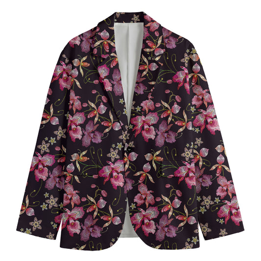 Embroidery Orchid Flower Pattern Print Men's Cotton Blazer