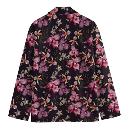 Embroidery Orchid Flower Pattern Print Men's Cotton Blazer