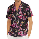 Embroidery Orchid Flower Pattern Print Men's Deep V-Neck Shirt