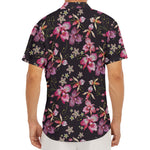 Embroidery Orchid Flower Pattern Print Men's Deep V-Neck Shirt
