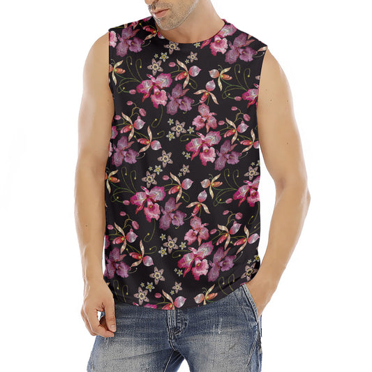 Embroidery Orchid Flower Pattern Print Men's Fitness Tank Top