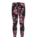 Embroidery Orchid Flower Pattern Print Men's leggings