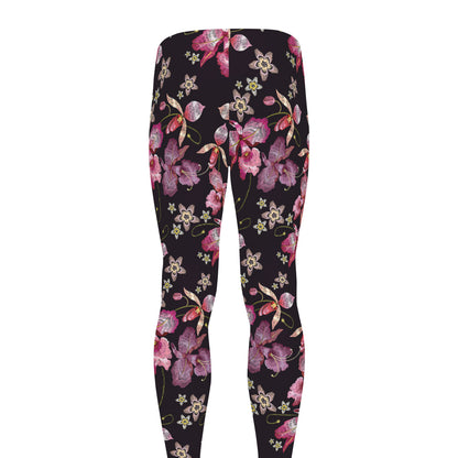 Embroidery Orchid Flower Pattern Print Men's leggings
