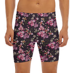 Embroidery Orchid Flower Pattern Print Men's Long Boxer Briefs