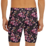 Embroidery Orchid Flower Pattern Print Men's Long Boxer Briefs