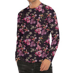 Embroidery Orchid Flower Pattern Print Men's Long Sleeve Rash Guard