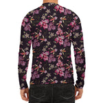 Embroidery Orchid Flower Pattern Print Men's Long Sleeve Rash Guard
