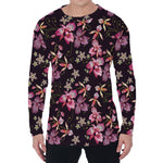 Embroidery Orchid Flower Pattern Print Men's Long Sleeve T-Shirt