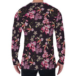 Embroidery Orchid Flower Pattern Print Men's Long Sleeve T-Shirt