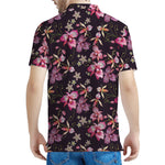 Embroidery Orchid Flower Pattern Print Men's Polo Shirt