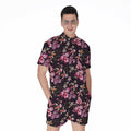 Embroidery Orchid Flower Pattern Print Men's Romper