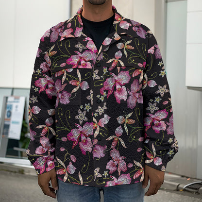 Embroidery Orchid Flower Pattern Print Men's Shirt Jacket