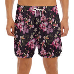 Embroidery Orchid Flower Pattern Print Men's Split Running Shorts