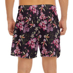 Embroidery Orchid Flower Pattern Print Men's Split Running Shorts