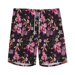 Embroidery Orchid Flower Pattern Print Men's Sports Shorts